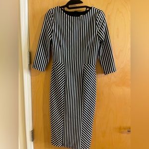 Black and white striped business/work dress